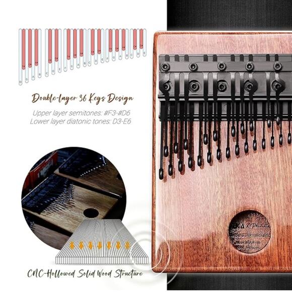 MOOZICA 36 Keys Chromatic Kalimba, Double-layer Piano Thumb Piano, Mahogany Pro! - Picture 2 of 6